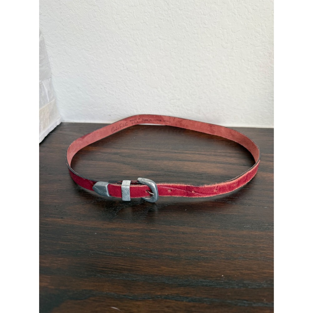 Carlos Falchi Vintage Red Leather Skinny Belt Silver Buckle Made in USA Small